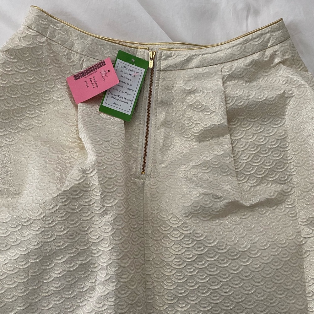 Cameo white metallic scallop jacquard/brocade Terrace skirt